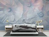 Floral Mural Wallpaper | Ethereal Blue and Pink Poppies
