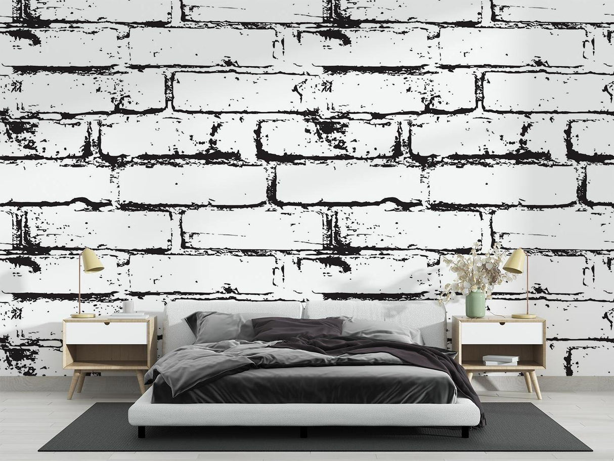 Brick Mural Wallpaper | Industrial Black and White Design