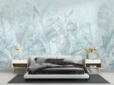 Tropical Mural Wallpaper | Soft Blue Palm Leaves Design