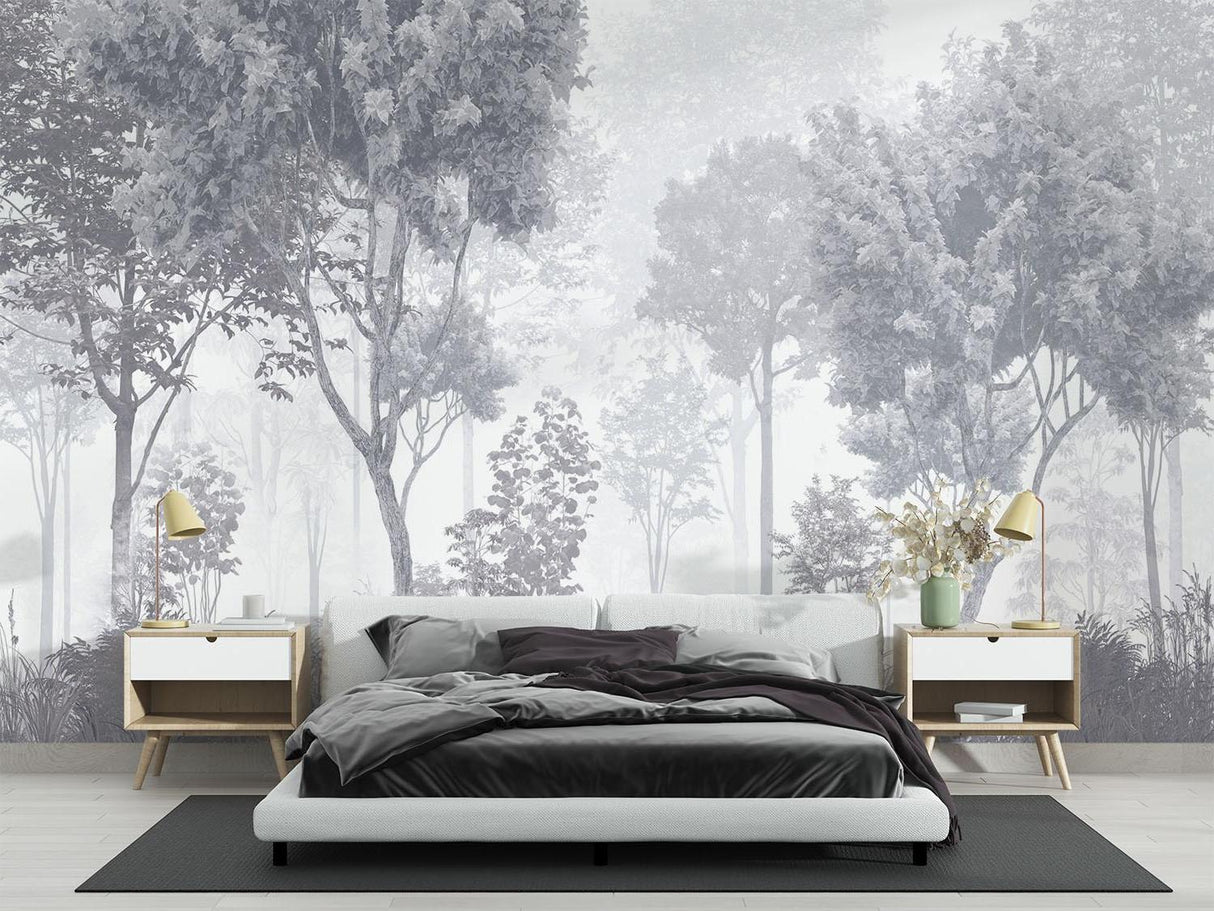 Wald Tapete | Nebelgraue Baumlandschaft