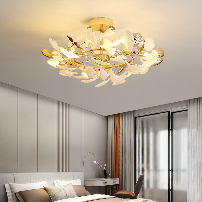 Ginkgo Leaf Ceiling Light  Gold Frame Ceramic Leaf Design - Product example