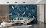 Tropical Birds Mural Wallpaper | Blue Jungle Paradise Design