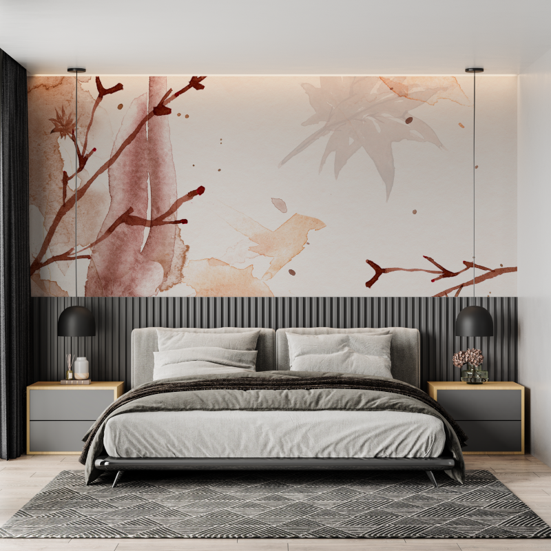 Watercolor Mural Wallpaper | Terracotta Botanical Art