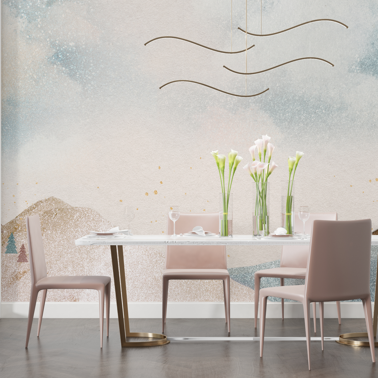 Watercolor Mural Wallpaper | Scandinavian Winter Landscape