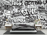 Graffiti Mural Wallpaper | Urban Black and White Street Art