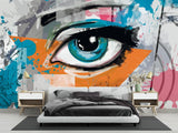 Street Art Mural Wallpaper | Vibrant Eye with Turquoise Splashes
