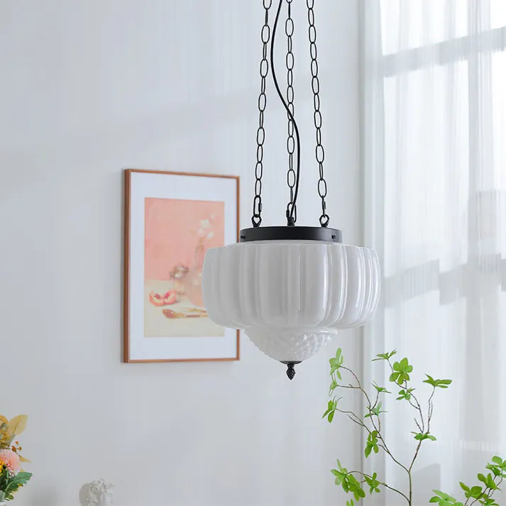 Modern Glass Pendant Light  White Dome Chain Hanging Design - Product detail 5