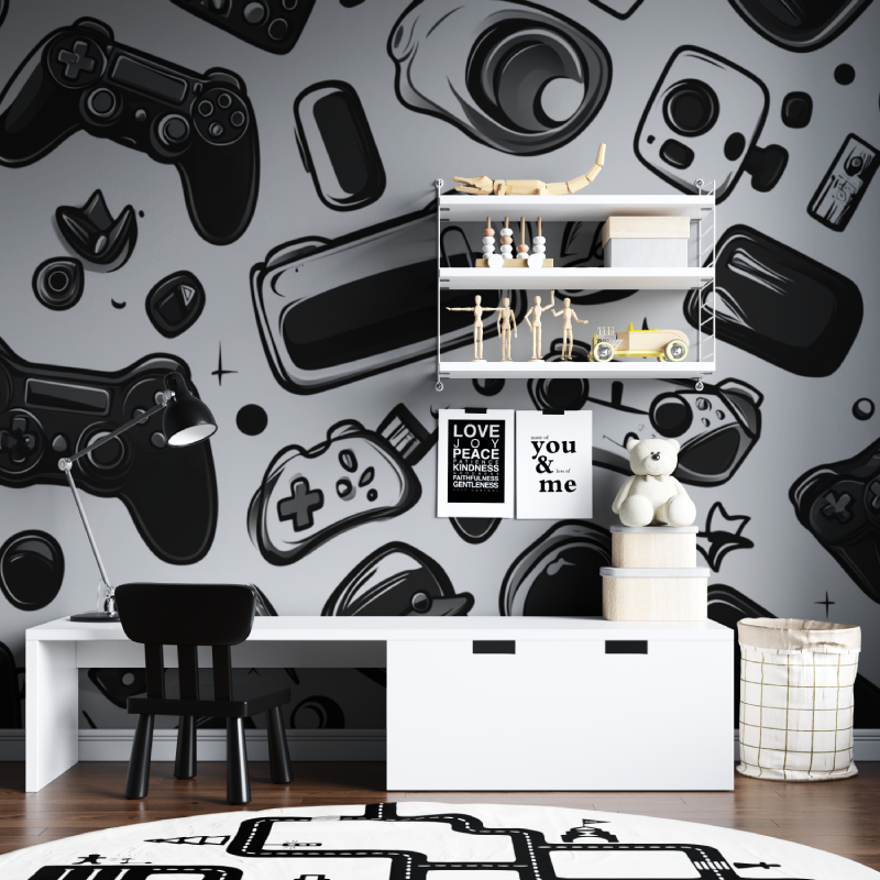 Gaming Mural Wallpaper | Black and White Console Design