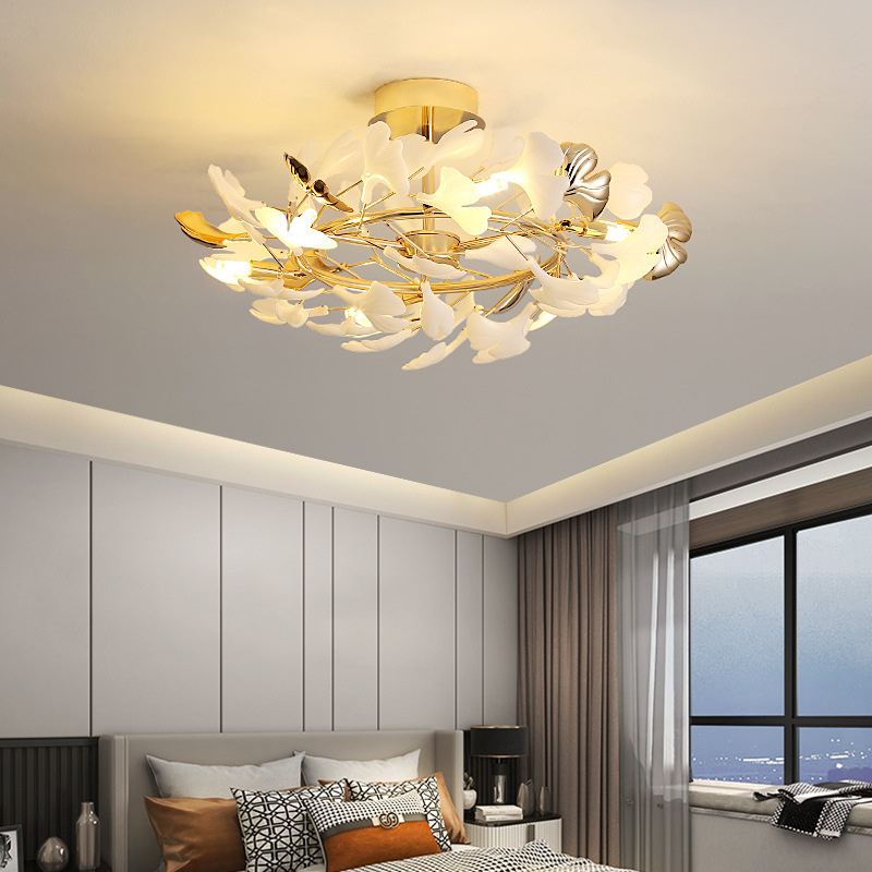 Ginkgo Leaf Ceiling Light  Gold Frame Ceramic Leaf Design - Product detail 4