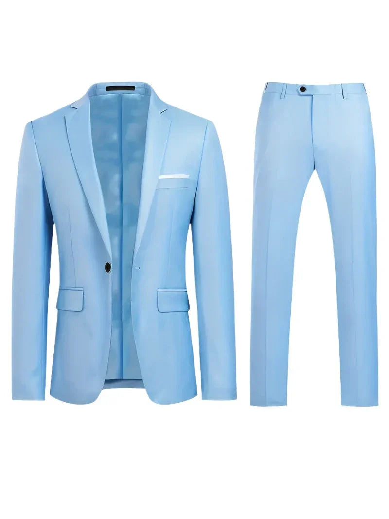 Modern Slim Fit Suit  Sky Blue Two-Piece Business Attire - Product showcase