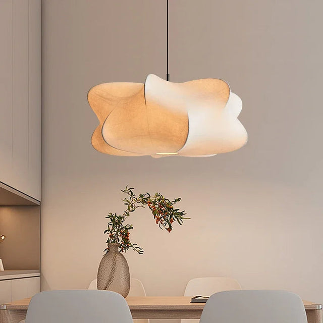 Japanese Pendant Light  Curved Silk Cloud Design - Product showcase