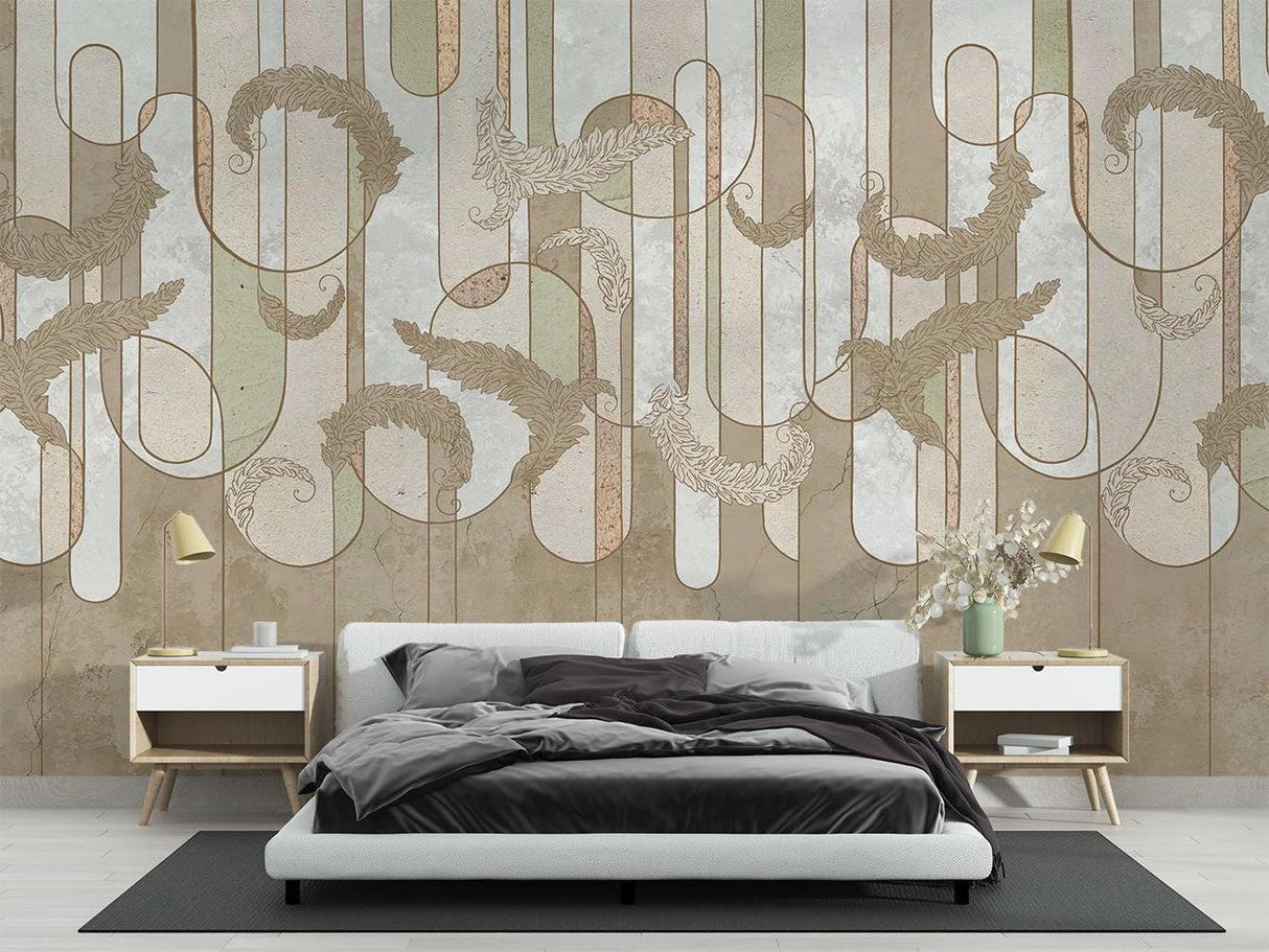 Feather Mural Wallpaper | Art Deco Geometric Pattern