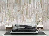 Art Deco Mural Wallpaper | Geometric Feather Pattern in Sage