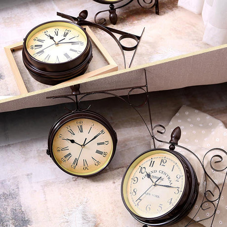 Vintage Station Wall Clock  Double-Sided Metal Mount Design - Product detail 4