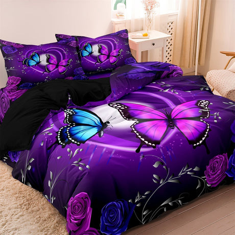 Butterfly Bedding Set  Purple Rose Garden Design - Product detail 5