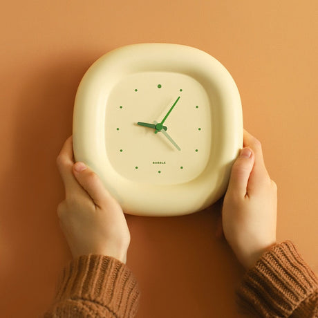 Minimalist Wall Clock  Soft Cream With Green Accents - Product showcase