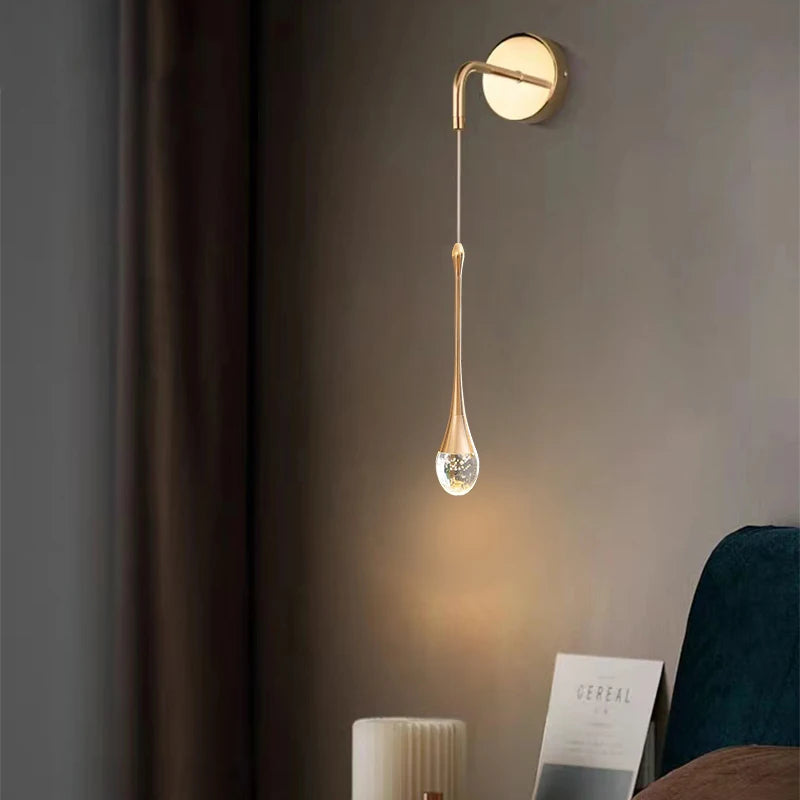 Modern LED Wall Lamp  Crystal Drop Design With Gold Accents - Product showcase