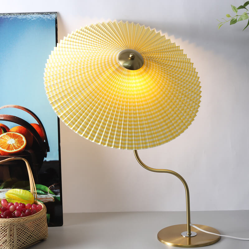Modern Table Lamp  Pleated Umbrella Shade With Brass Stand - Product detail 4