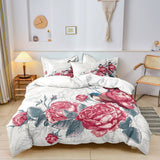 Botanical Duvet Cover Set  Pink Rose Pattern With Grey Leaves - Product showcase