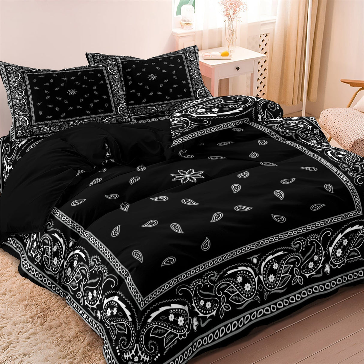 Mandala Cotton Bedding Set  Black Paisley Pattern Design - Product detail 4