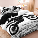 Motorcycle Duvet Cover Set  Black and White Motocross Design - Detailed view