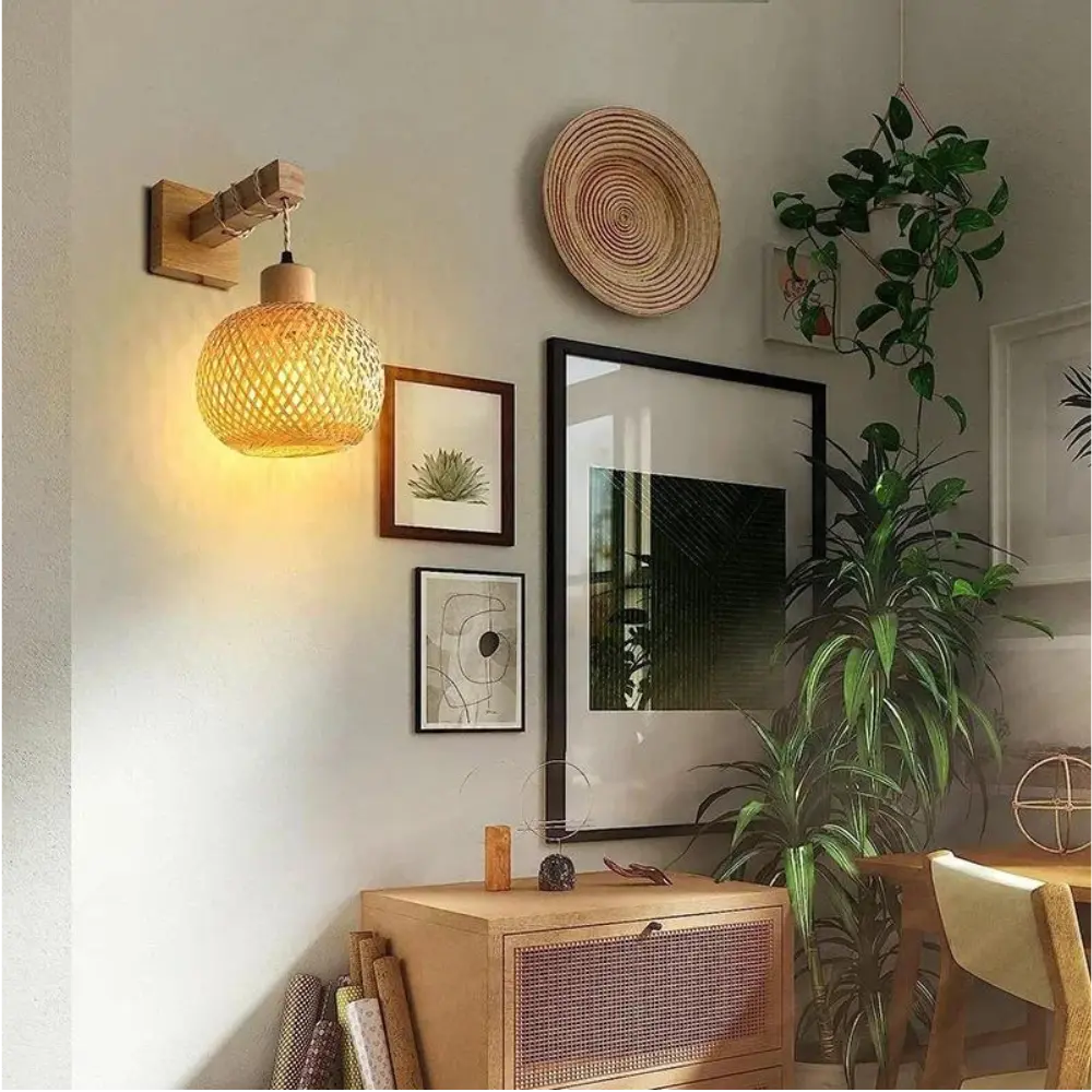 Bamboo Wall Light  Natural Rattan Shade Design - Product example