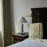 Chrome Table Lamp  Pleated Shade Stacked Sphere Base - Detailed view