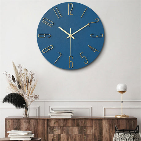 Modern Wall Clock  Blue Face Gold Numbers - Product showcase