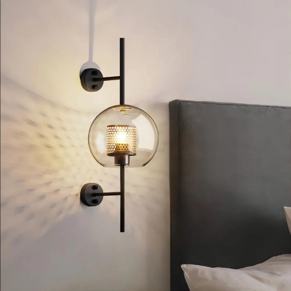 Modern Wall Sconce  Glass Globe Metal Mesh Design - Product example
