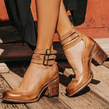 Vintage Block Heel Pumps  Red Leather Double Ankle Strap - Product detail 8