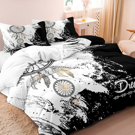Bohemian Duvet Cover Set  Black White Dreamcatcher Design - Product detail 5