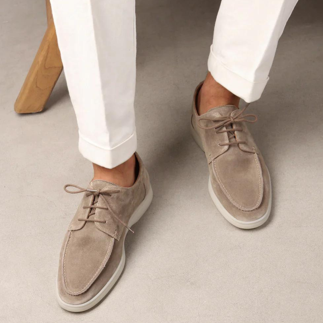 Suede Oxford Shoes  Navy Blue Classic Lace-Up Design - Detailed view