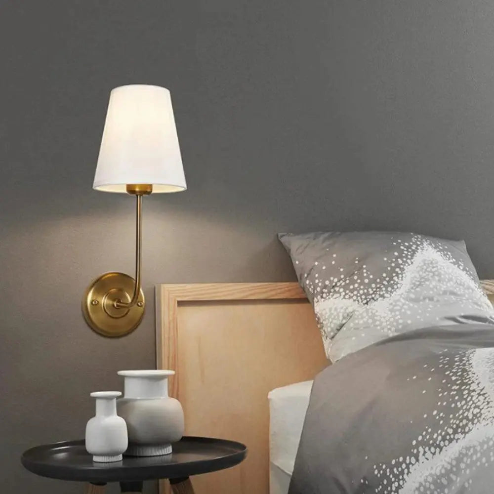 Modern Wall Sconce  Brass Frame with White Fabric Shade - Product example