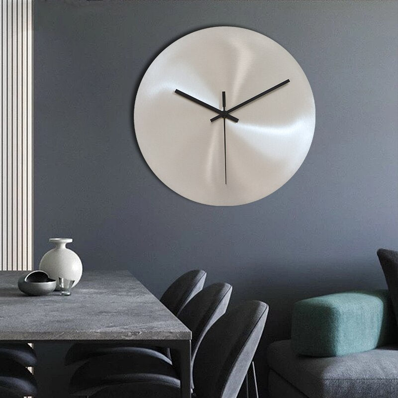 Minimalist Wall Clock  Brushed Stainless Steel Design - Detailed view