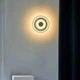 Modern Glass Wall Light  Clear Disc with Brass Accent - Detailed view