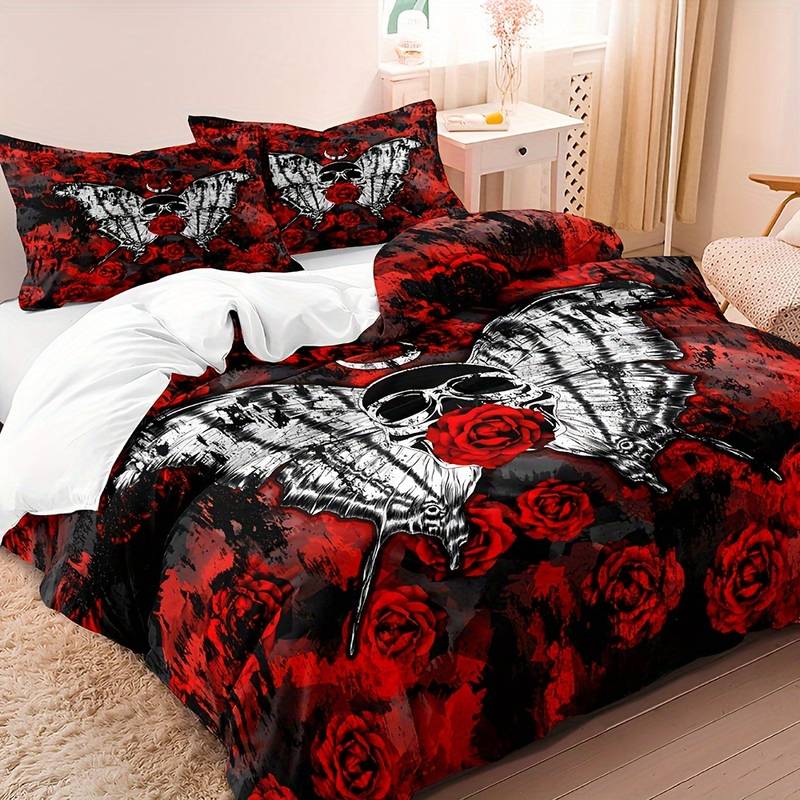 Gothic Bedding Set  Black Red Rose Skull Design - Product detail 4