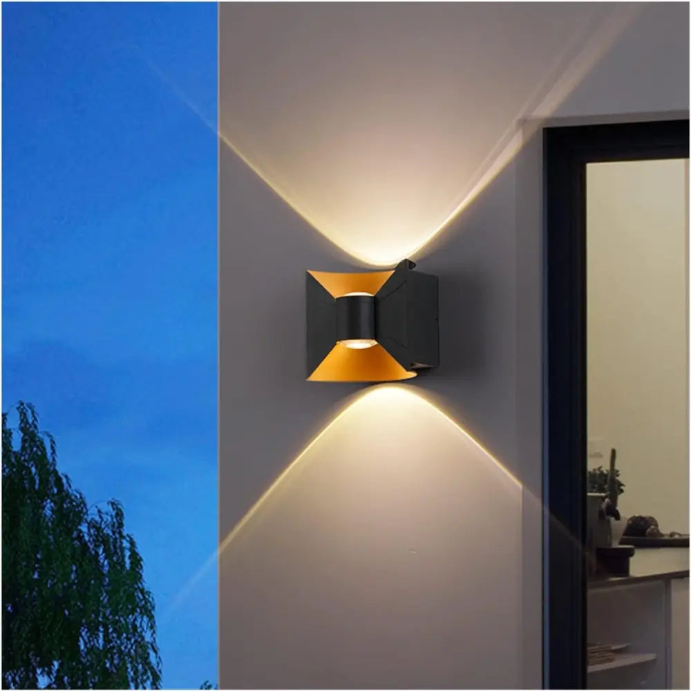 Modern Outdoor Wall Light  Black Gold Dual Beam Design - Detailed view