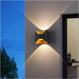 Modern Outdoor Wall Light  Black Gold Dual Beam Design - Detailed view