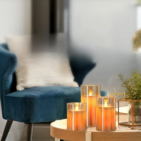 LED Flameless Candles Set  Glass Remote Control Flickering Lights - Product example