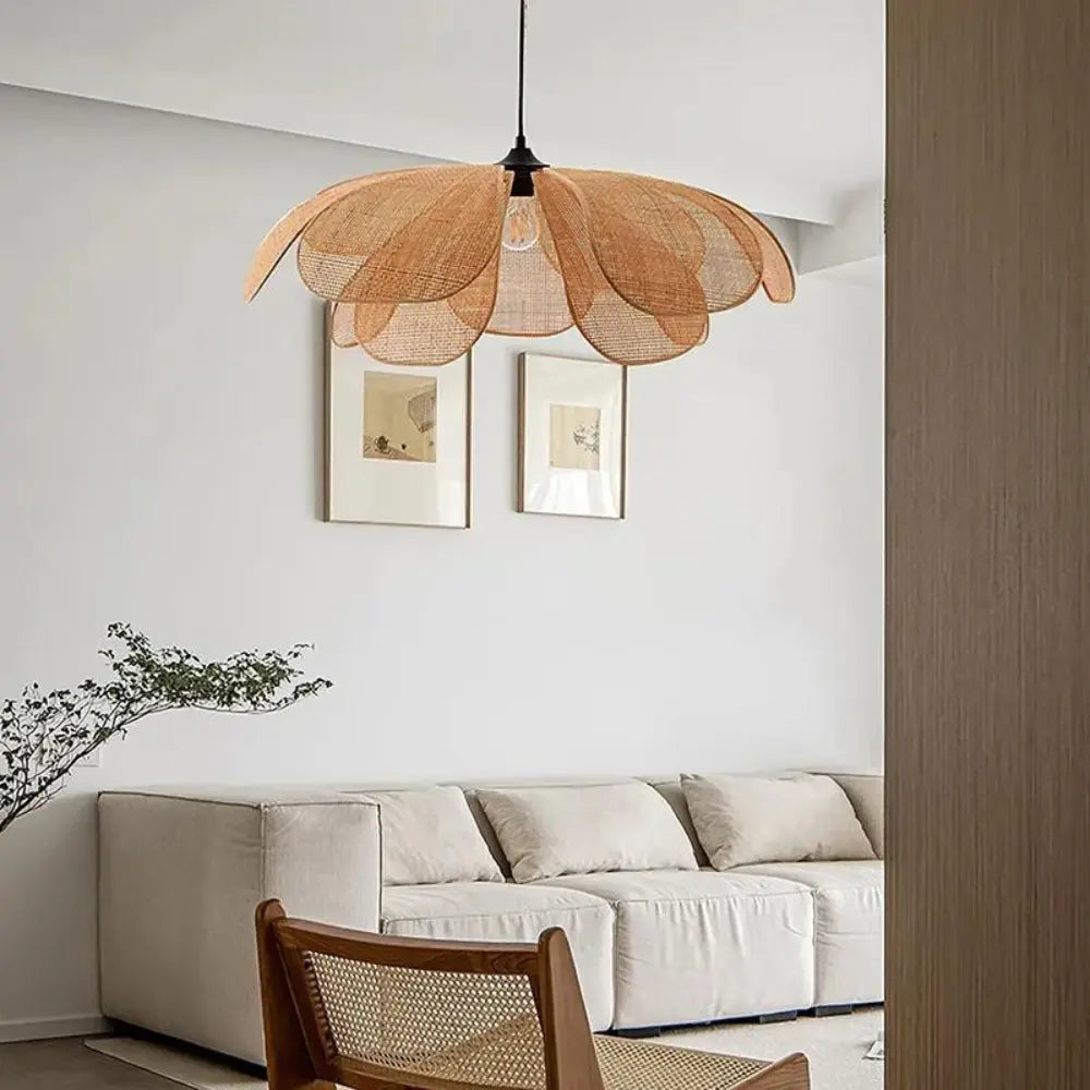 Floral Pendant Light  Natural Rattan Petal Design - Detailed view