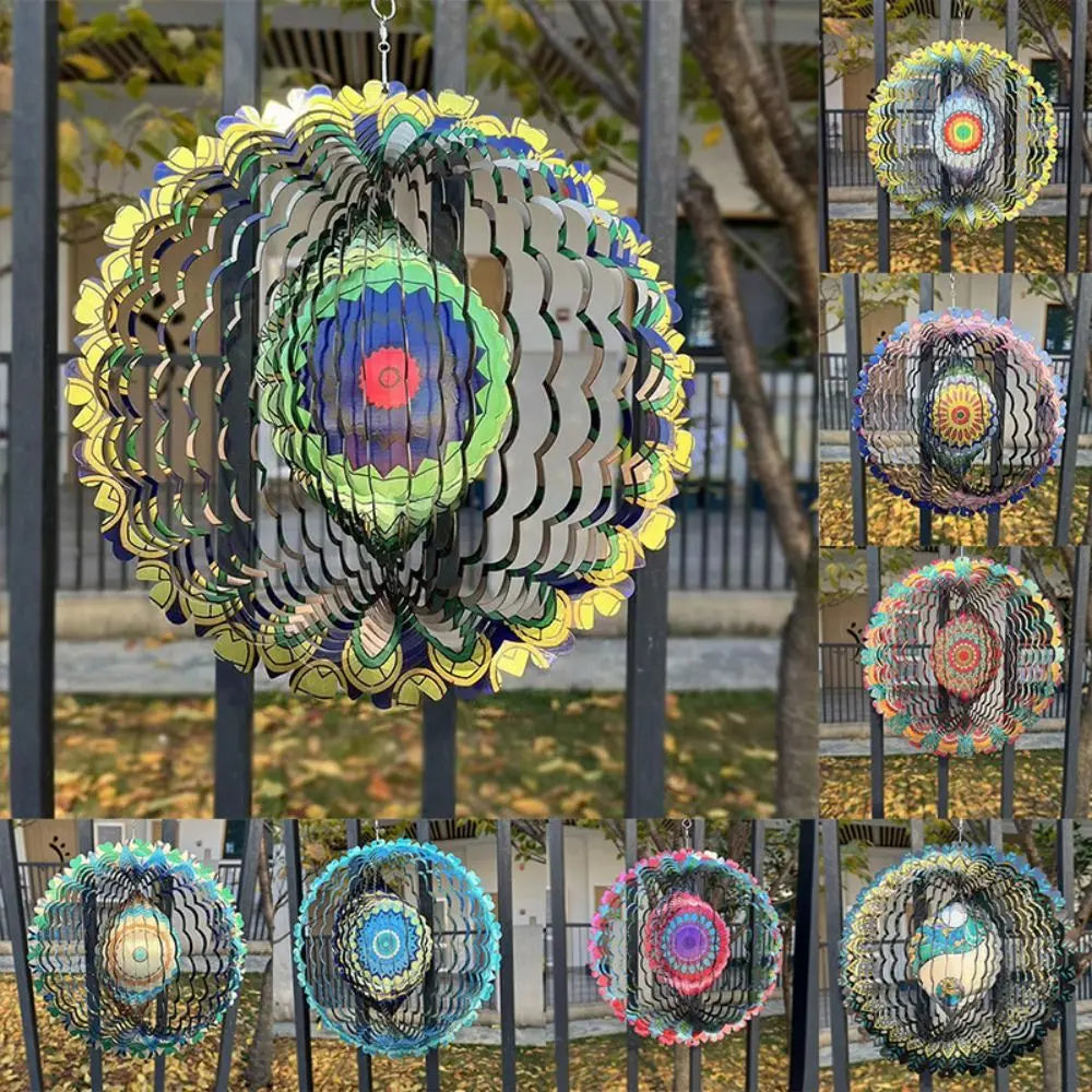 Garden Wind Spinner  3D Mandala Design With Emerald Pattern - Detailed view