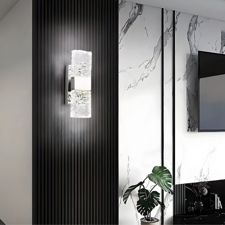 Modern Crystal Wall Light  Textured Glass LED Sconce - Detailed view