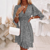 Floral Summer Mini Dress  Pink Boho V-Neck Design - Product detail 9