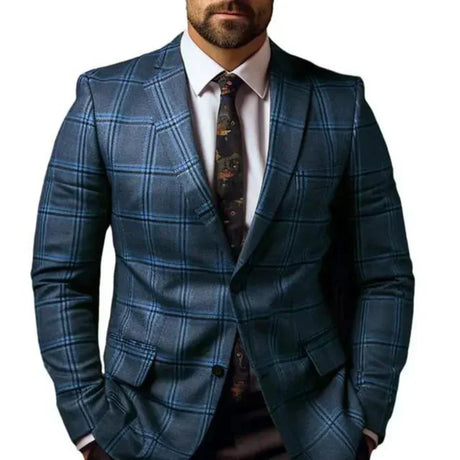Modern Plaid Blazer  Navy Blue Windowpane Check Pattern - Product detail 7