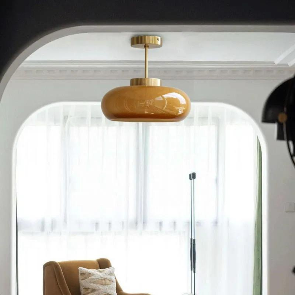 Modern Glass Ceiling Light  Amber Dome With Brass Finish - Product detail 4