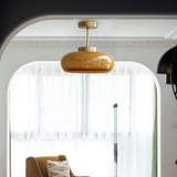 Modern Glass Ceiling Light  Amber Dome With Brass Finish - Product detail 4