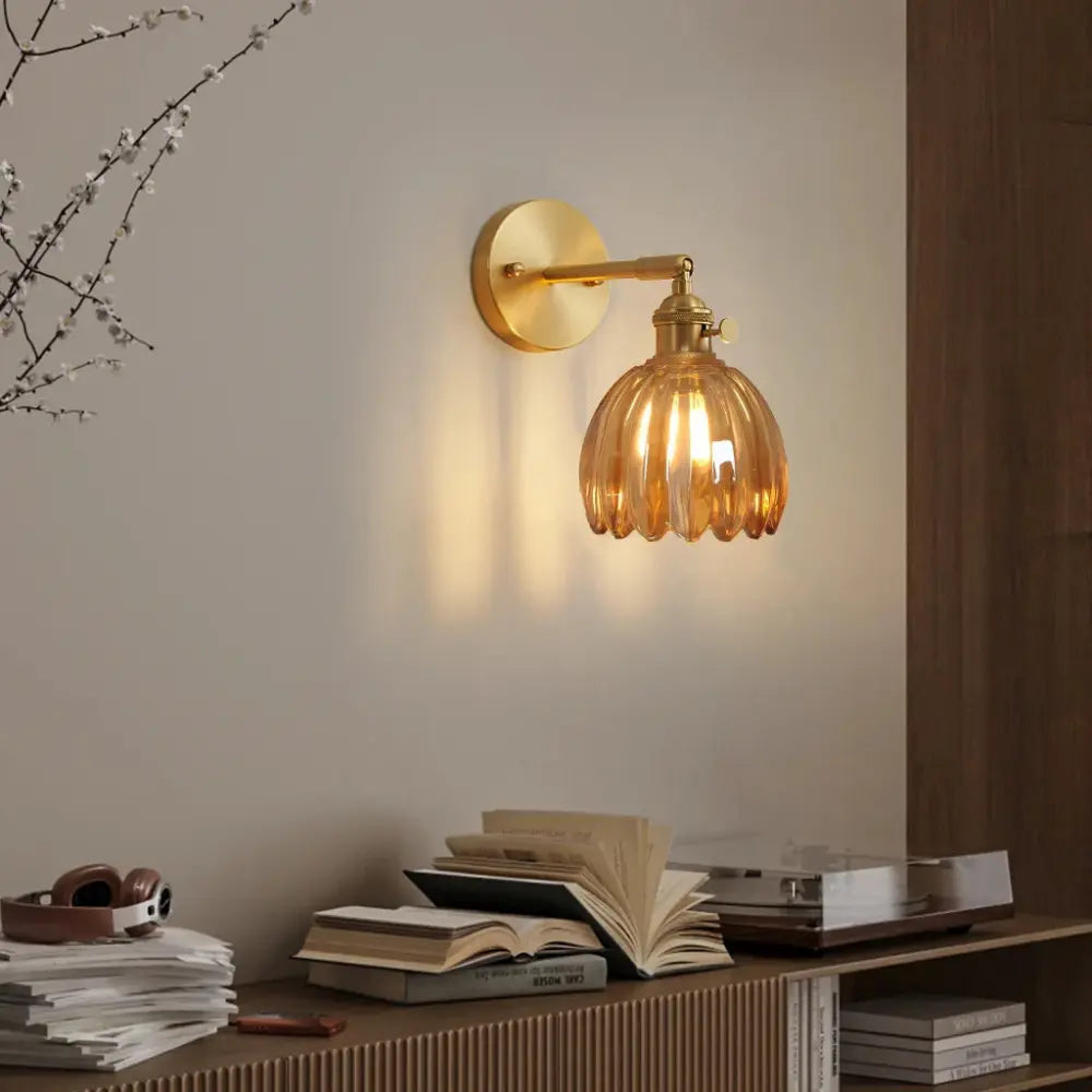 Art Deco Wall Sconce  Amber Glass Tulip Shade - Product example