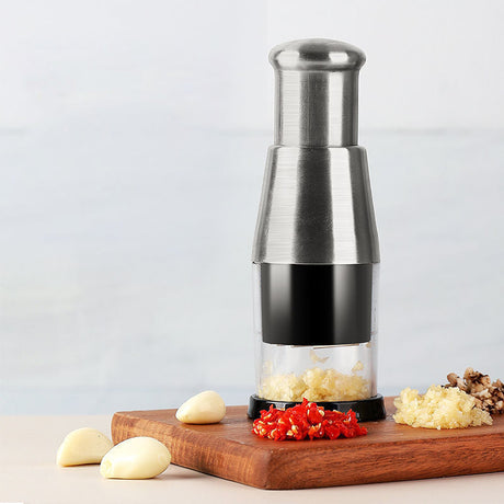 Stainless Steel Garlic Press  Quick Crush Manual Kitchen Tool - Product showcase