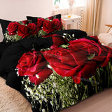 Floral Bedding Set  Red Roses Black Background Design - Detailed view