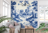 Toile de Jouy Mural Wallpaper | Blue and White Pastoral Scene